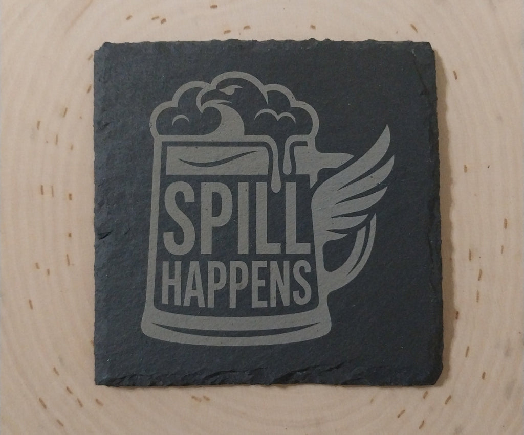Spill Happens Engraved Slate Drink Coaster – Set of 3